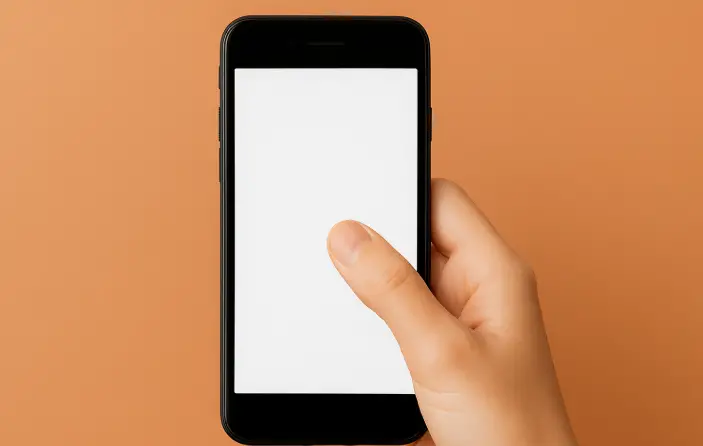 Creative personality holding smartphone, mental wellness apps, journaling and self-care tools
